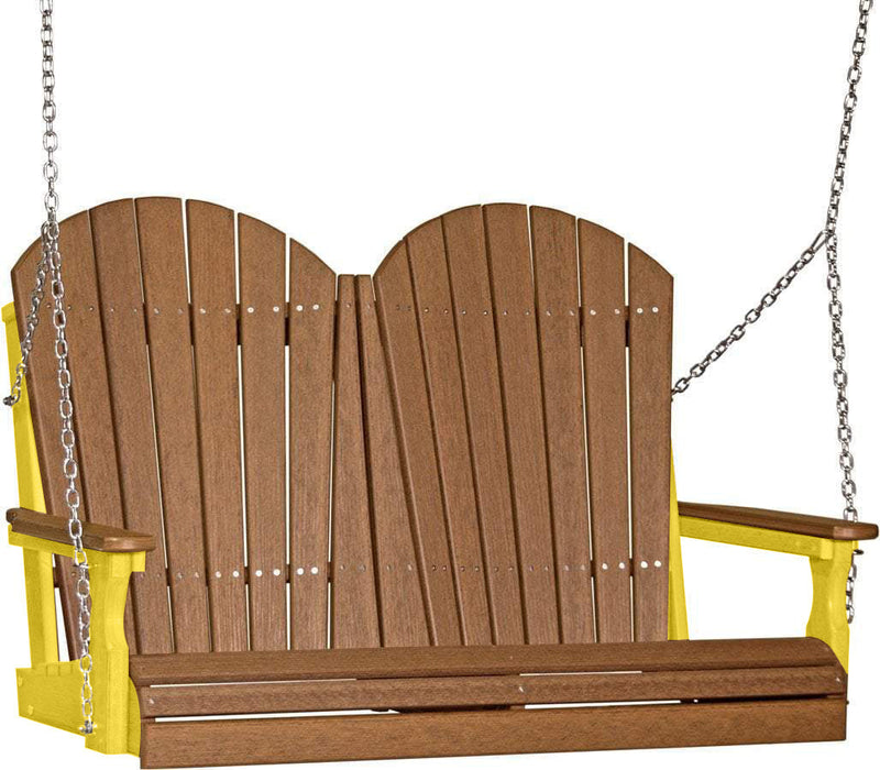 LuxCraft LuxCraft Antique Mahogany Adirondack 4ft. Recycled Plastic Porch Swing with Cup Holder Antique Mahogany on Yellow / Adirondack Porch Swing Porch Swing 4APSAMY-CH