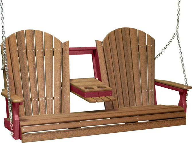 LuxCraft LuxCraft Antique Mahogany Adirondack 5ft. Recycled Plastic Porch Swing With Cup Holder Antique Mahogany on Cherrywood / Adirondack Porch Swing Porch Swing 5APSAMCW