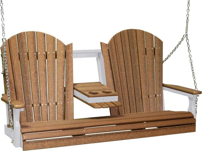 LuxCraft LuxCraft Antique Mahogany Adirondack 5ft. Recycled Plastic Porch Swing With Cup Holder Porch Swing