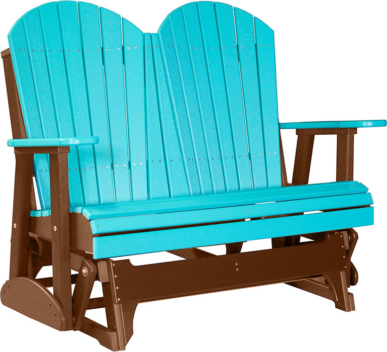 LuxCraft LuxCraft Aruba Blue 4 ft. Recycled Plastic Adirondack Outdoor Glider With Cup Holder Aruba Blue on Antique Mahogany Adirondack Glider 4APGABAM-CH