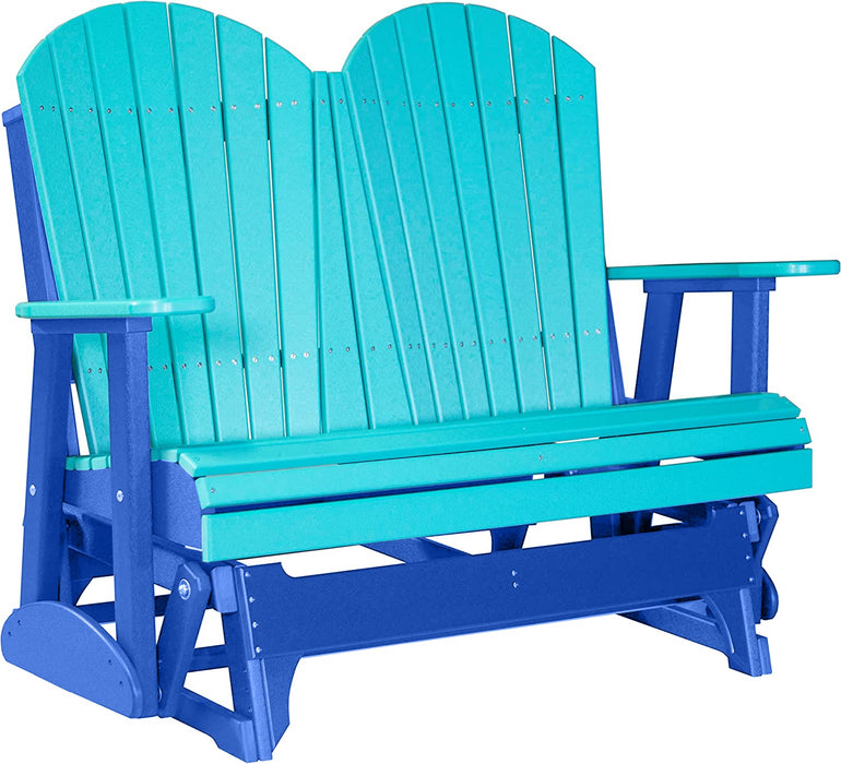 LuxCraft LuxCraft Aruba Blue 4 ft. Recycled Plastic Adirondack Outdoor Glider With Cup Holder Aruba Blue on Blue Adirondack Glider 4APGABBL-CH