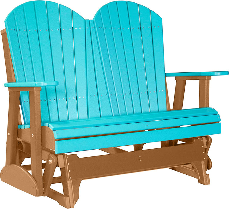 LuxCraft LuxCraft Aruba Blue 4 ft. Recycled Plastic Adirondack Outdoor Glider With Cup Holder Aruba Blue on Cedar Adirondack Glider 4APGABC-CH