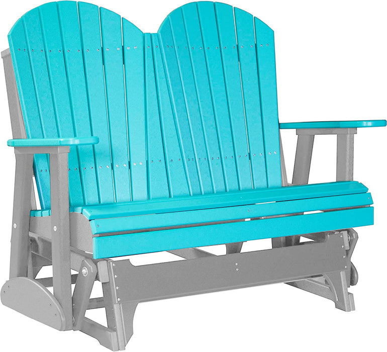 LuxCraft LuxCraft Aruba Blue 4 ft. Recycled Plastic Adirondack Outdoor Glider With Cup Holder Aruba Blue on Dove Gray Adirondack Glider 4APGABDG-CH