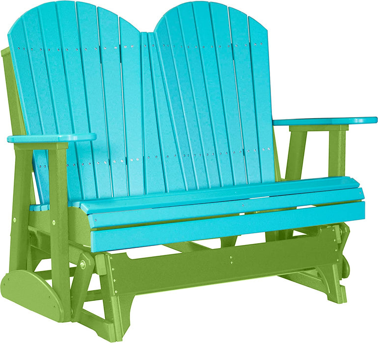 LuxCraft LuxCraft Aruba Blue 4 ft. Recycled Plastic Adirondack Outdoor Glider With Cup Holder Aruba Blue on Lime Green Adirondack Glider 4APGABLG-CH