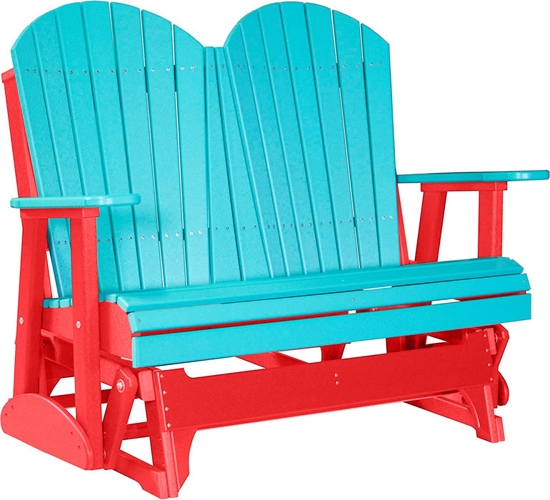 LuxCraft LuxCraft Aruba Blue 4 ft. Recycled Plastic Adirondack Outdoor Glider With Cup Holder Aruba Blue on Red Adirondack Glider 4APGABR-CH