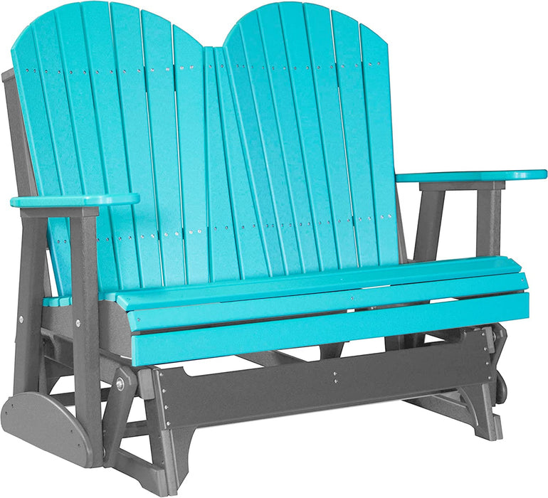 LuxCraft LuxCraft Aruba Blue 4 ft. Recycled Plastic Adirondack Outdoor Glider With Cup Holder Aruba Blue on Slate Adirondack Glider 4APGABS-CH