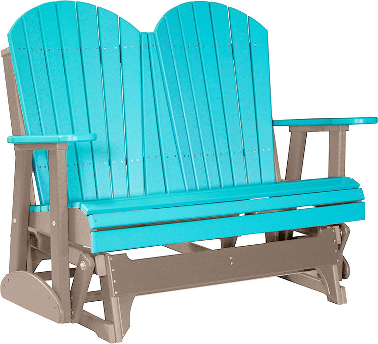 LuxCraft LuxCraft Aruba Blue 4 ft. Recycled Plastic Adirondack Outdoor Glider With Cup Holder Aruba Blue on Weatherwood Adirondack Glider 4APGABWW-CH