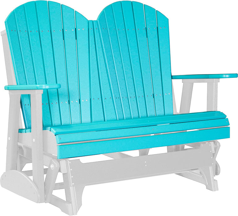 LuxCraft LuxCraft Aruba Blue 4 ft. Recycled Plastic Adirondack Outdoor Glider With Cup Holder Aruba Blue on White Adirondack Glider 4APGABWH-CH