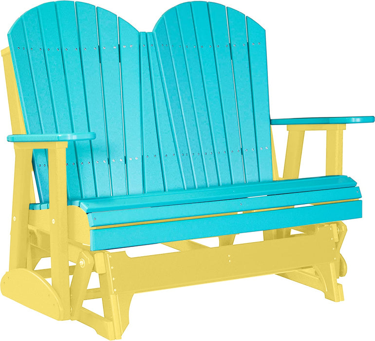 LuxCraft LuxCraft Aruba Blue 4 ft. Recycled Plastic Adirondack Outdoor Glider With Cup Holder Aruba Blue on Yellow Adirondack Glider 4APGABY-CH