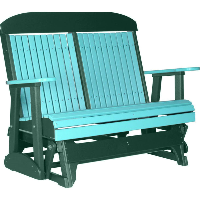 LuxCraft LuxCraft Aruba Blue 4 ft. Recycled Plastic Highback Outdoor Glider Bench With Cup Holder Aruba Blue Green Highback Glider 4CPGABG