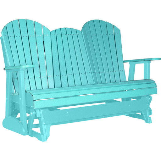 LuxCraft LuxCraft Aruba Blue 5 ft. Recycled Plastic Adirondack Outdoor Glider With Cup Holder Aruba Blue Adirondack Glider 5APGAB-CH