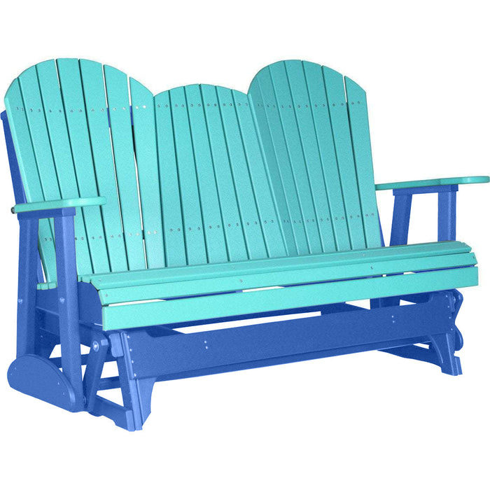 LuxCraft LuxCraft Aruba Blue 5 ft. Recycled Plastic Adirondack Outdoor Glider With Cup Holder Aruba Blue on Blue Adirondack Glider 5APGABBL-CH