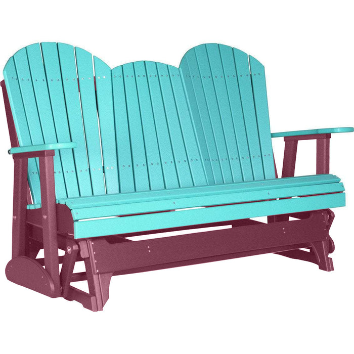 LuxCraft LuxCraft Aruba Blue 5 ft. Recycled Plastic Adirondack Outdoor Glider With Cup Holder Aruba Blue on Cherrywood Adirondack Glider 5APGABCW-CH