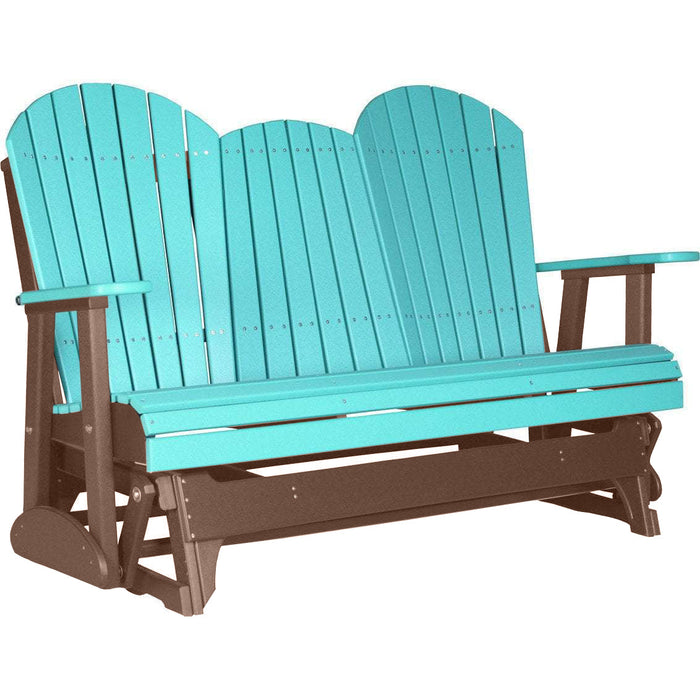 LuxCraft LuxCraft Aruba Blue 5 ft. Recycled Plastic Adirondack Outdoor Glider With Cup Holder Aruba Blue on Chestnut Brown Adirondack Glider 5APGABCB-CH