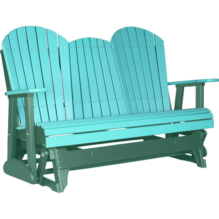 LuxCraft LuxCraft Aruba Blue 5 ft. Recycled Plastic Adirondack Outdoor Glider With Cup Holder Aruba Blue on Green Adirondack Glider 5APGABG-CH