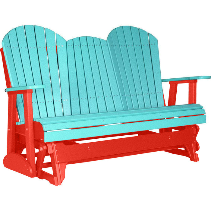 LuxCraft LuxCraft Aruba Blue 5 ft. Recycled Plastic Adirondack Outdoor Glider With Cup Holder Aruba Blue on Red Adirondack Glider 5APGABR-CH