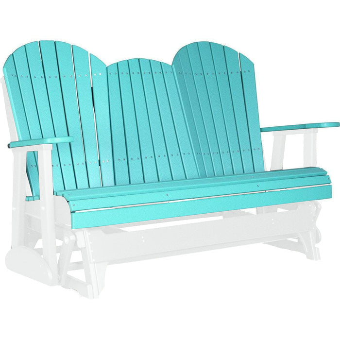 LuxCraft LuxCraft Aruba Blue 5 ft. Recycled Plastic Adirondack Outdoor Glider With Cup Holder Aruba Blue on White Adirondack Glider 5APGABWH-CH