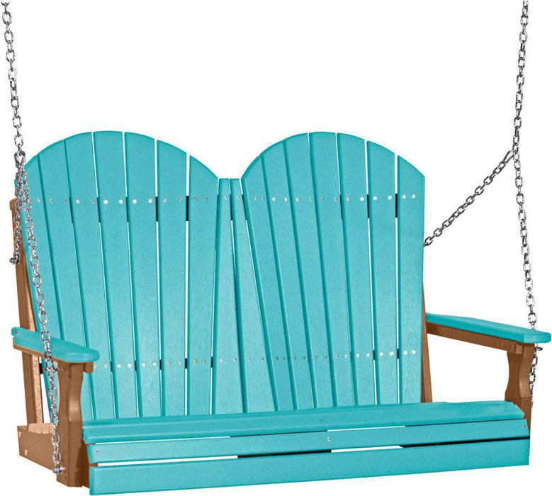 LuxCraft LuxCraft Aruba Blue Adirondack 4ft. Recycled Plastic Porch Swing With Cup Holder Aruba Blue on Antique Mahogany / Adirondack Porch Swing Porch Swing 4APSABAM-CH