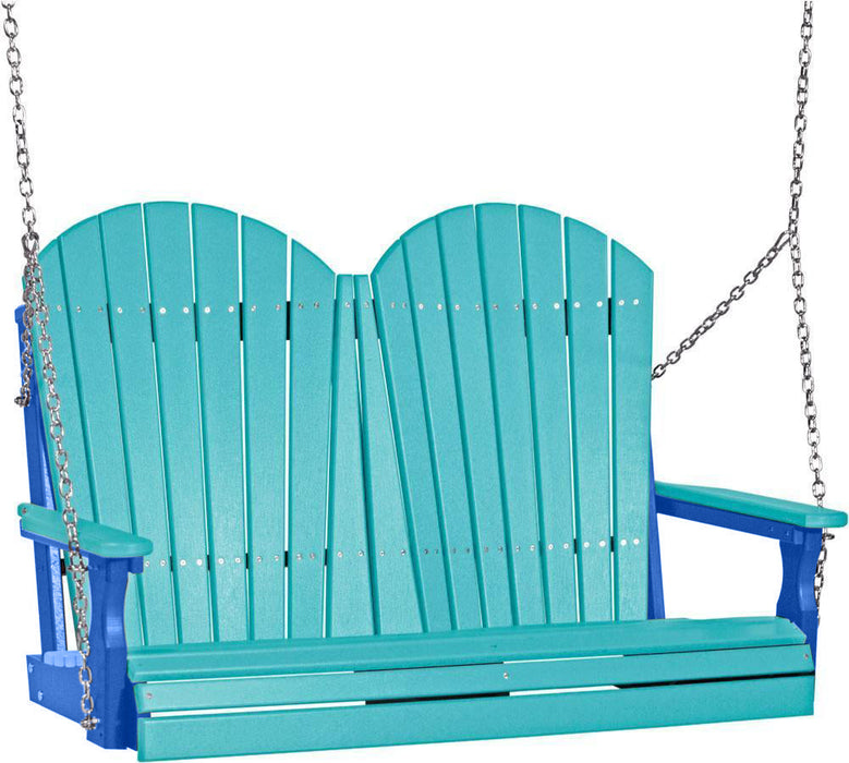 LuxCraft LuxCraft Aruba Blue Adirondack 4ft. Recycled Plastic Porch Swing With Cup Holder Aruba Blue on Blue / Adirondack Porch Swing Porch Swing 4APSABBL-CH