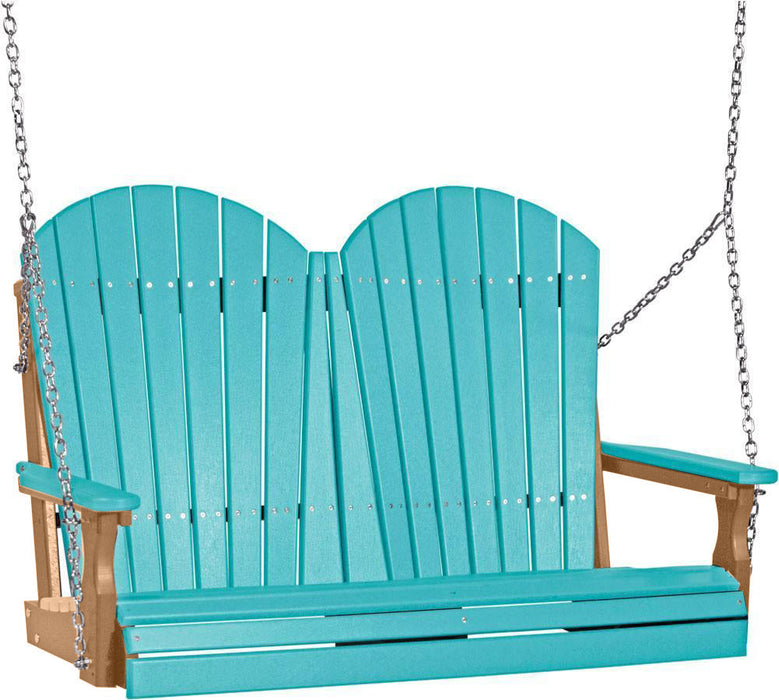 LuxCraft LuxCraft Aruba Blue Adirondack 4ft. Recycled Plastic Porch Swing With Cup Holder Aruba Blue on Cedar / Adirondack Porch Swing Porch Swing 4APSABC-CH