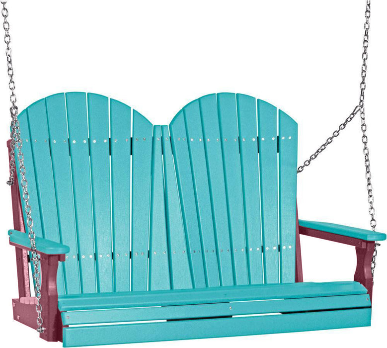 LuxCraft LuxCraft Aruba Blue Adirondack 4ft. Recycled Plastic Porch Swing With Cup Holder Aruba Blue on Cherrywood / Adirondack Porch Swing Porch Swing 4APSABCW-CH