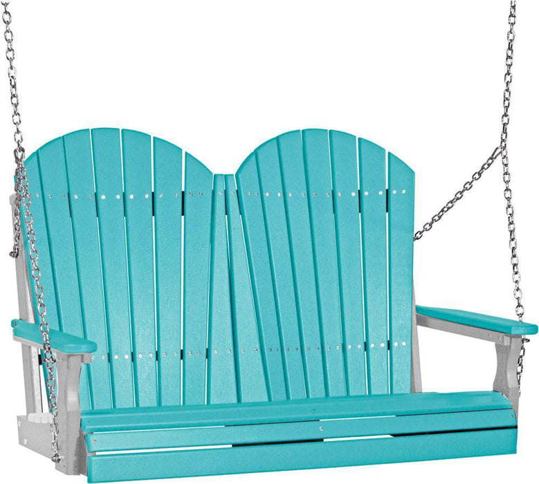 LuxCraft LuxCraft Aruba Blue Adirondack 4ft. Recycled Plastic Porch Swing With Cup Holder Aruba Blue on Dove Gray / Adirondack Porch Swing Porch Swing 4APSABDG-CH