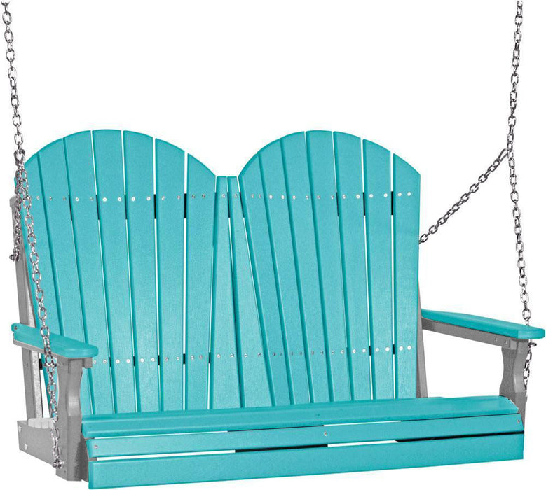 LuxCraft LuxCraft Aruba Blue Adirondack 4ft. Recycled Plastic Porch Swing With Cup Holder Aruba Blue on Gray / Adirondack Porch Swing Porch Swing 4APSABGR-CH