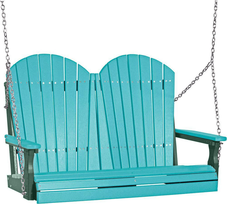 LuxCraft LuxCraft Aruba Blue Adirondack 4ft. Recycled Plastic Porch Swing With Cup Holder Aruba Blue on Green / Adirondack Porch Swing Porch Swing 4APSABG-CH