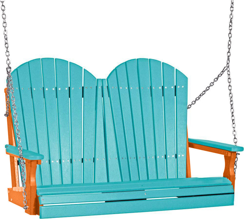 LuxCraft LuxCraft Aruba Blue Adirondack 4ft. Recycled Plastic Porch Swing With Cup Holder Aruba Blue on Tangerine / Adirondack Porch Swing Porch Swing 4APSABT-CH