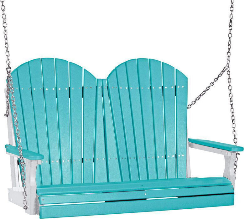 LuxCraft LuxCraft Aruba Blue Adirondack 4ft. Recycled Plastic Porch Swing With Cup Holder Aruba Blue on White / Adirondack Porch Swing Porch Swing 4APSABWH-CH