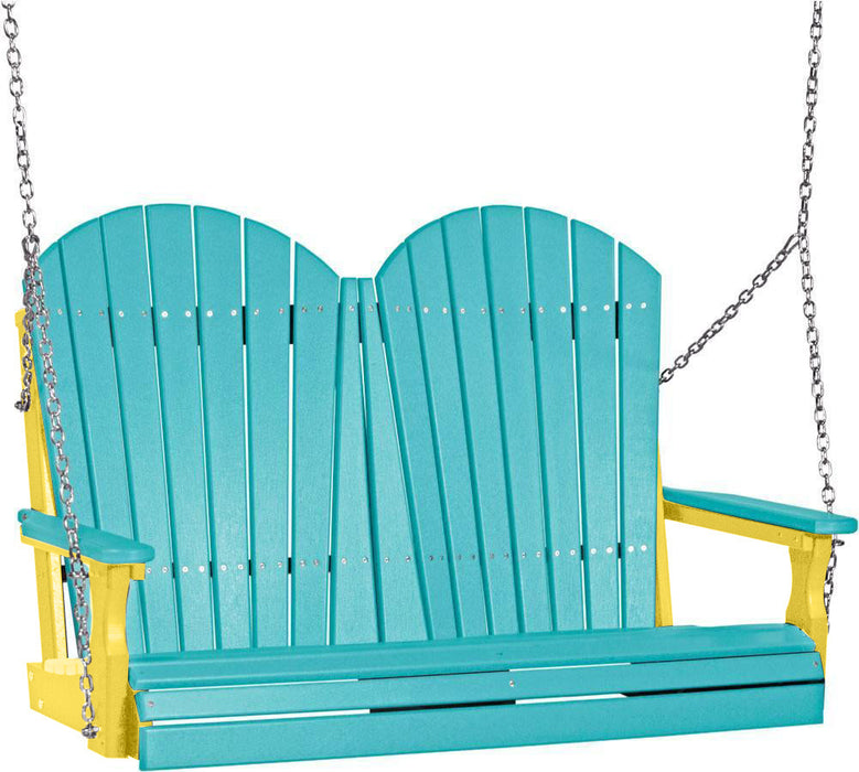 LuxCraft LuxCraft Aruba Blue Adirondack 4ft. Recycled Plastic Porch Swing With Cup Holder Aruba Blue on Yellow / Adirondack Porch Swing Porch Swing 4APSABY-CH