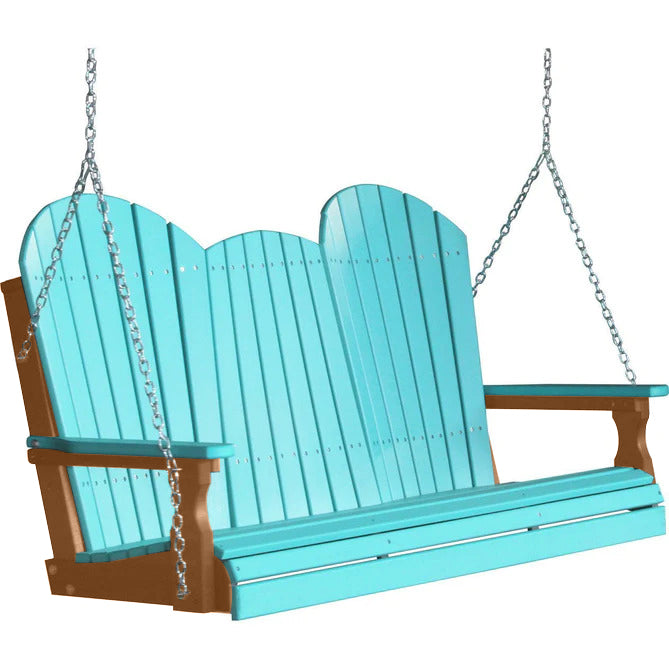 LuxCraft LuxCraft Aruba Blue Adirondack 5ft. Recycled Plastic Porch Swing With Cup Holder Aruba Blue on Antique Mahogany / Adirondack Porch Swing Porch Swing 5APSABAM-CH