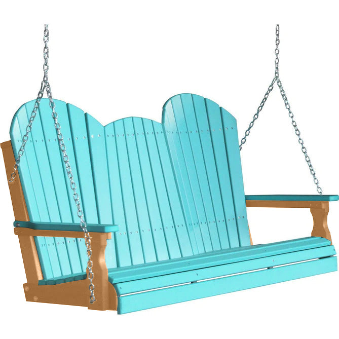 LuxCraft LuxCraft Aruba Blue Adirondack 5ft. Recycled Plastic Porch Swing With Cup Holder Aruba Blue on Cedar / Adirondack Porch Swing Porch Swing 5APSABC-CH