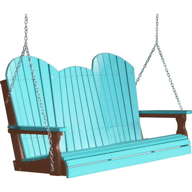 LuxCraft LuxCraft Aruba Blue Adirondack 5ft. Recycled Plastic Porch Swing With Cup Holder Aruba Blue on Chestnut / Adirondack Porch Swing Porch Swing 5APSABCH