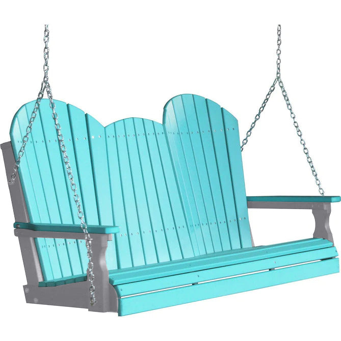 LuxCraft LuxCraft Aruba Blue Adirondack 5ft. Recycled Plastic Porch Swing With Cup Holder Aruba Blue on Dove Gray / Adirondack Porch Swing Porch Swing 5APSABDG-CH