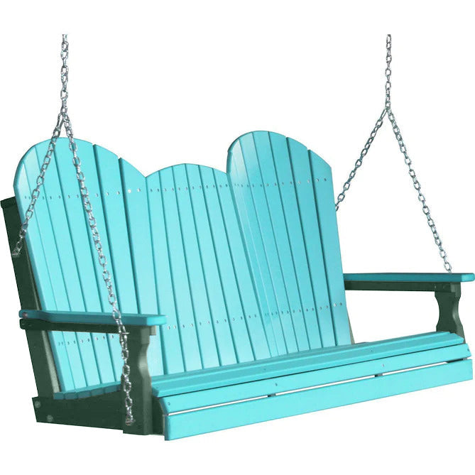 LuxCraft LuxCraft Aruba Blue Adirondack 5ft. Recycled Plastic Porch Swing With Cup Holder Aruba Blue on Green / Adirondack Porch Swing Porch Swing 5APSABG-CH