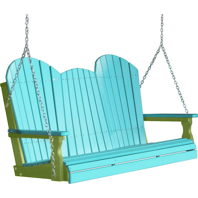 LuxCraft LuxCraft Aruba Blue Adirondack 5ft. Recycled Plastic Porch Swing With Cup Holder Aruba Blue on Lime Green / Adirondack Porch Swing Porch Swing 5APSABLG-CH