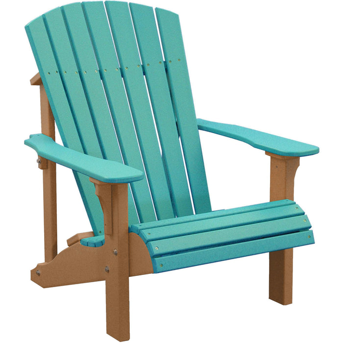 LuxCraft LuxCraft Aruba Blue Deluxe Recycled Plastic Adirondack Chair With Cup Holder Aruba Blue on Cedar Adirondack Deck Chair