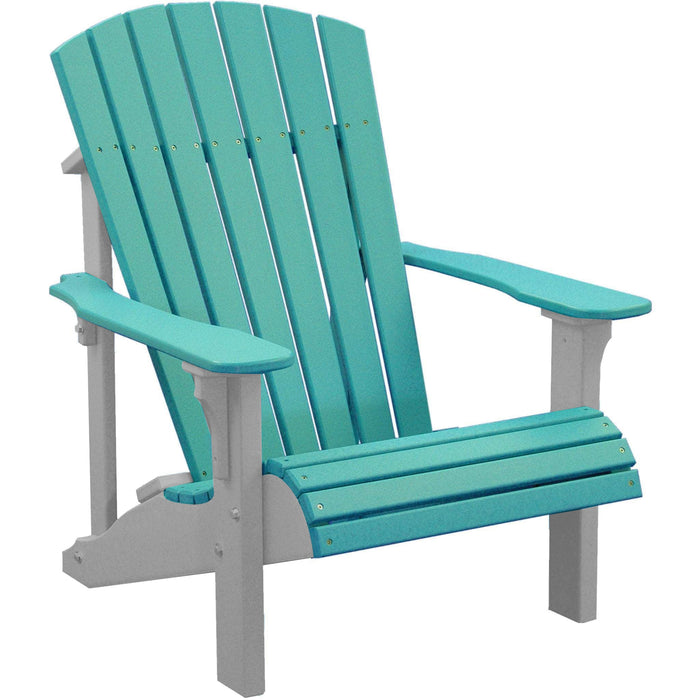 LuxCraft LuxCraft Aruba Blue Deluxe Recycled Plastic Adirondack Chair With Cup Holder Aruba Blue on Dove Gray Adirondack Deck Chair