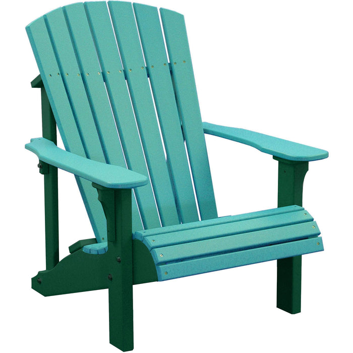 LuxCraft LuxCraft Aruba Blue Deluxe Recycled Plastic Adirondack Chair With Cup Holder Aruba Blue on Green Adirondack Deck Chair