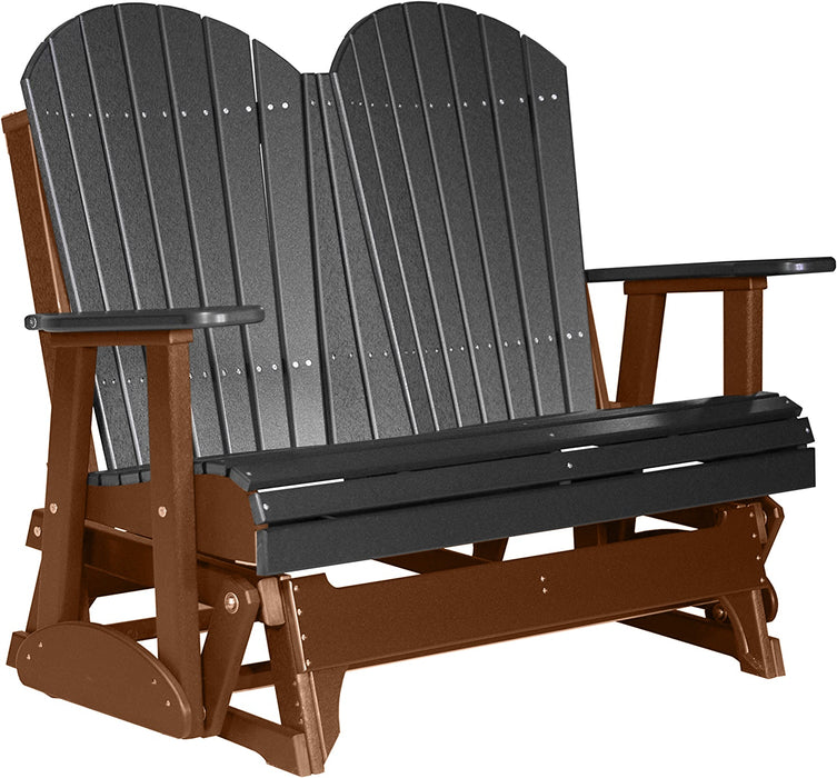LuxCraft LuxCraft Black 4 ft. Recycled Plastic Adirondack Outdoor Glider With Cup Holder Black on Antique Mahogany Adirondack Glider 4APGBKAM-CH