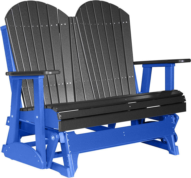 LuxCraft LuxCraft Black 4 ft. Recycled Plastic Adirondack Outdoor Glider With Cup Holder Black on Blue Adirondack Glider 4APGBKBL-CH