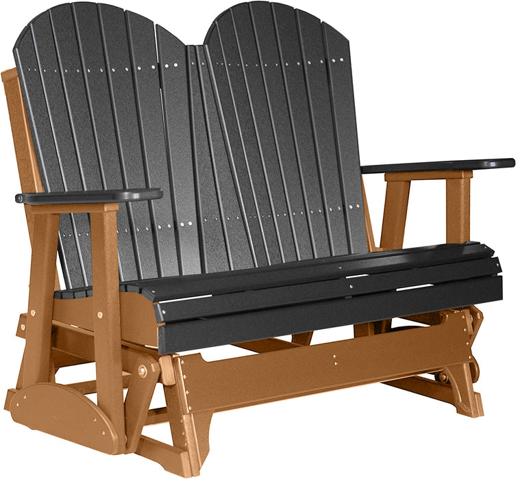 LuxCraft LuxCraft Black 4 ft. Recycled Plastic Adirondack Outdoor Glider With Cup Holder Black on Cedar Adirondack Glider 4APGBKC-CH