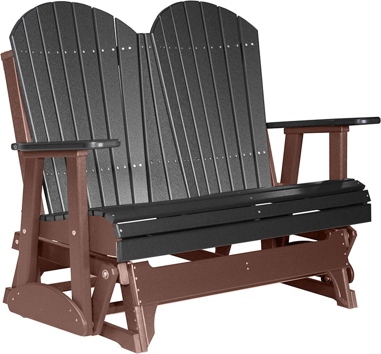 LuxCraft LuxCraft Black 4 ft. Recycled Plastic Adirondack Outdoor Glider With Cup Holder Black on Chestnut Brown Adirondack Glider 4APGBKCB-CH