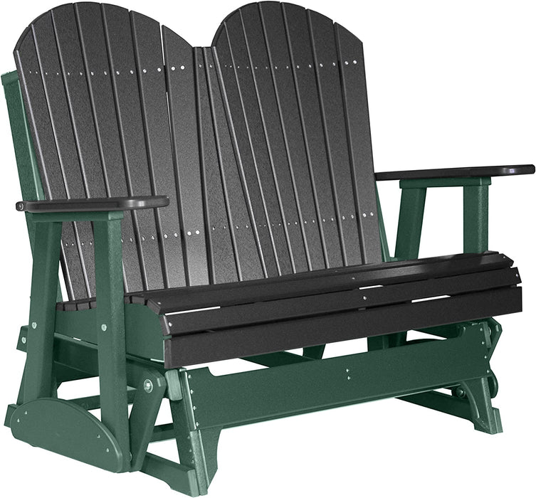 LuxCraft LuxCraft Black 4 ft. Recycled Plastic Adirondack Outdoor Glider With Cup Holder Black on Green Adirondack Glider 4APGBKG-CH
