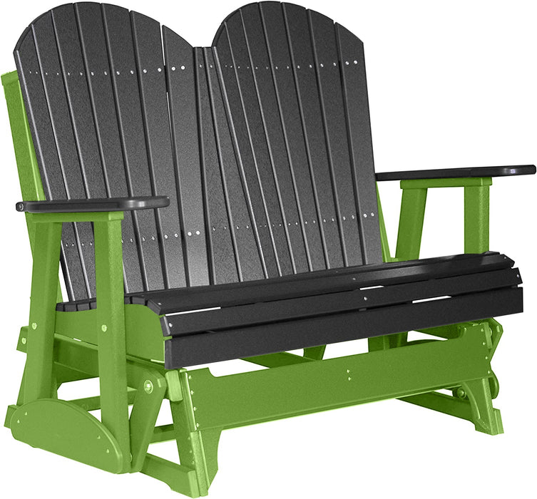 LuxCraft LuxCraft Black 4 ft. Recycled Plastic Adirondack Outdoor Glider With Cup Holder Black on Lime Green Adirondack Glider 4APGBKLG-CH