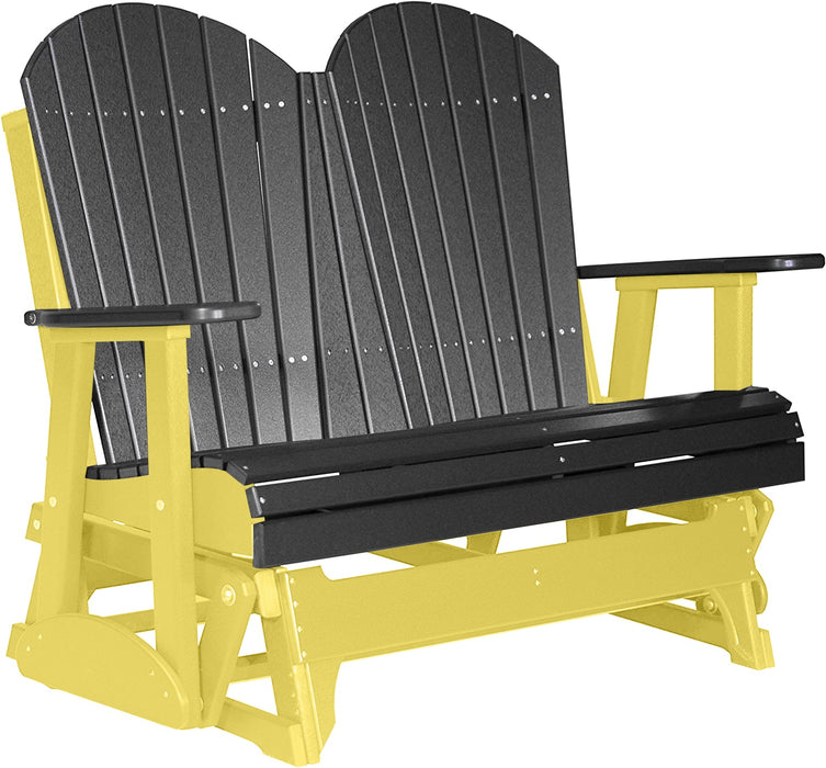 LuxCraft LuxCraft Black 4 ft. Recycled Plastic Adirondack Outdoor Glider With Cup Holder Black on Yellow Adirondack Glider 4APGBKY-CH