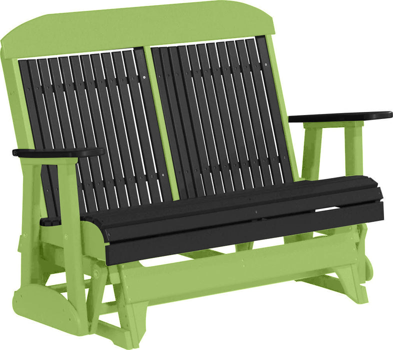 LuxCraft LuxCraft Black 4 ft. Recycled Plastic Highback Outdoor Glider Bench Black Lime Green Highback Glider 4CPGBKLG
