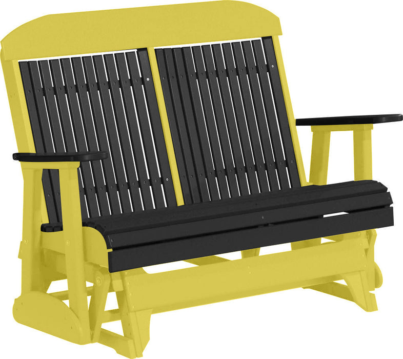 LuxCraft LuxCraft Black 4 ft. Recycled Plastic Highback Outdoor Glider Bench Black Yellow Highback Glider 4CPGBKY