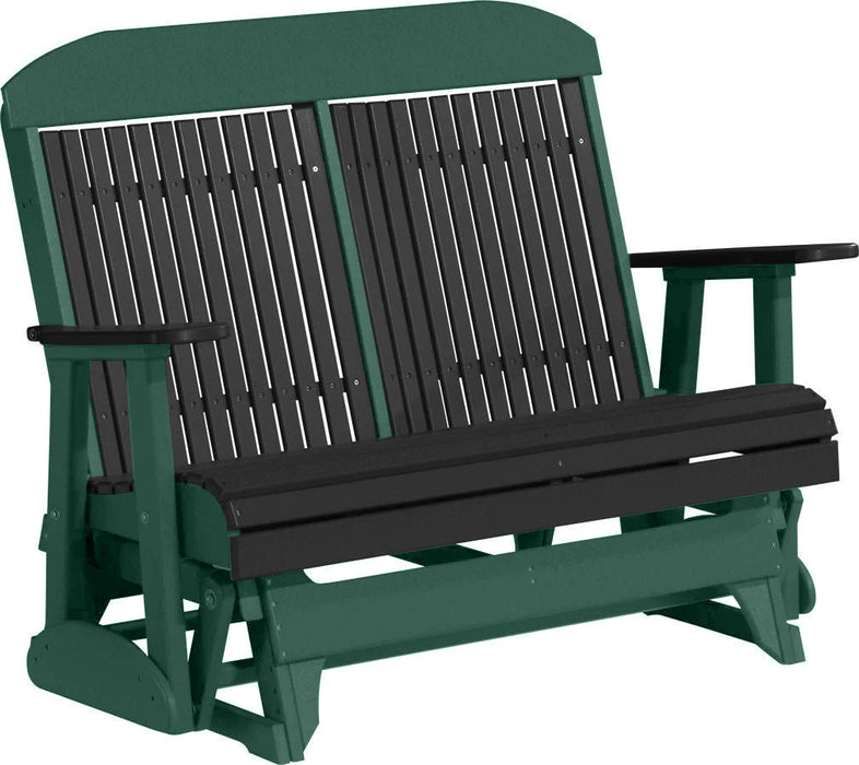 LuxCraft LuxCraft Black 4 ft. Recycled Plastic Highback Outdoor Glider Bench With Cup Holder Black Green Highback Glider 4CPGBKG-CH